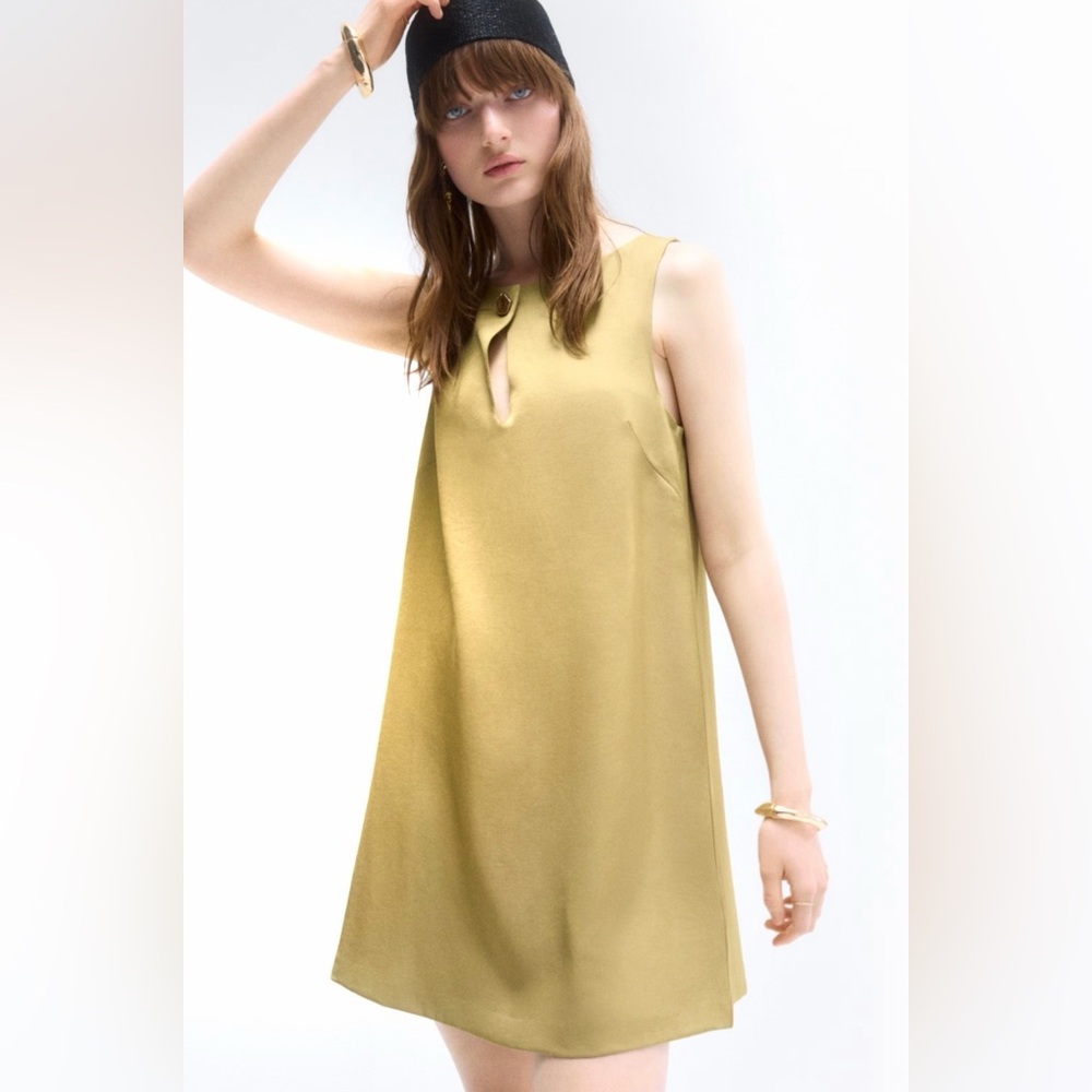 H&M Gold Linen Blend A-Line Dress Size Small